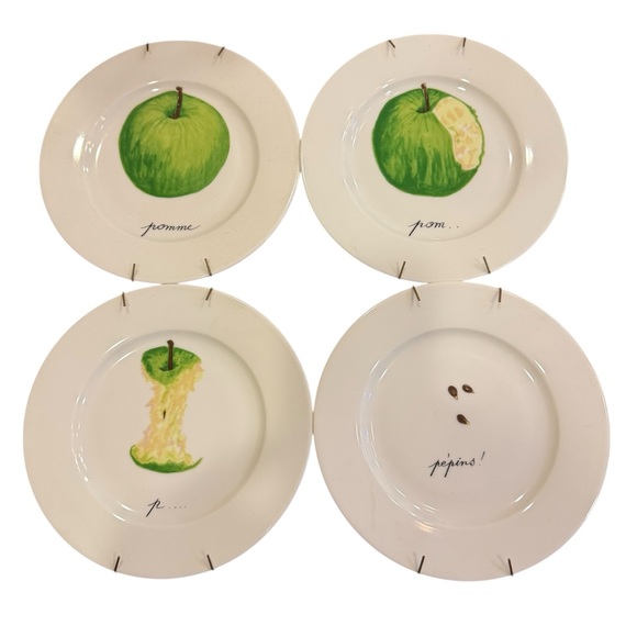 Porcelaine de Sologne Other - French Porcelain Green Apple Themed Decorative Plate Set of 4